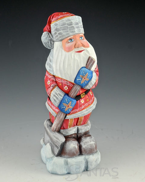 Red Russian Santa with Snow Shovel