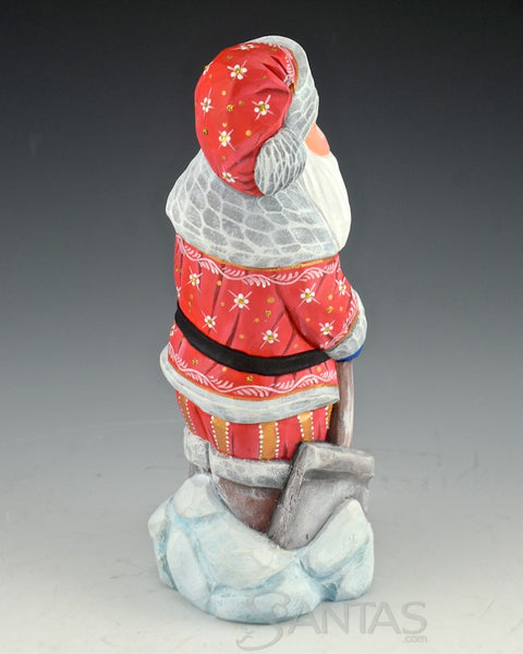 Red Russian Santa with Snow Shovel
