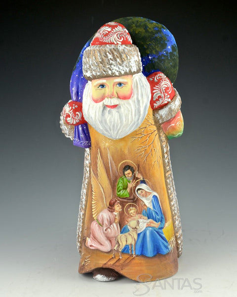 Russian Santa with Nativity and Scenic Back