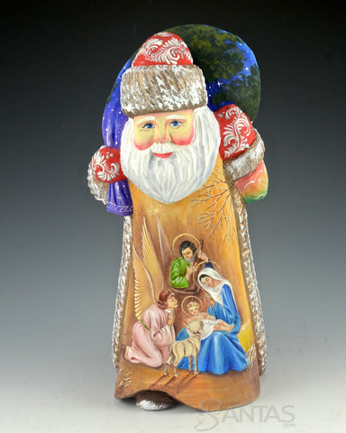 Russian Santa with Nativity and Scenic Back