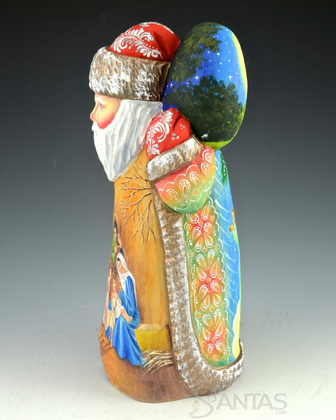 Russian Santa with Nativity and Scenic Back