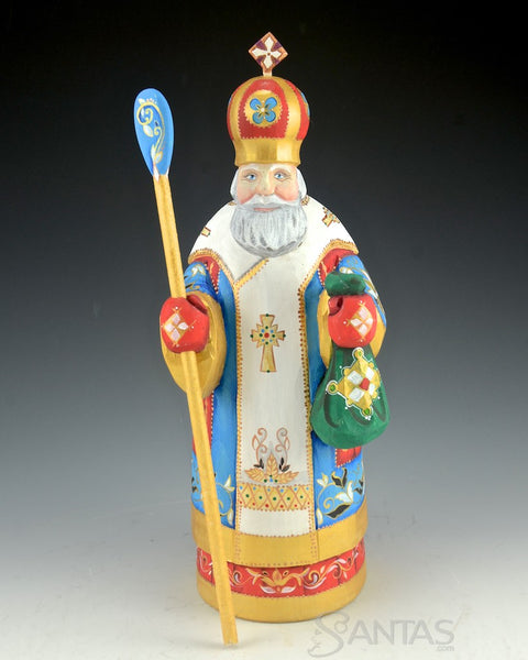 Saint Nicholas Russian Santa with Staff 10 inches