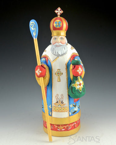 Saint Nicholas Russian Santa with Staff 10 inches