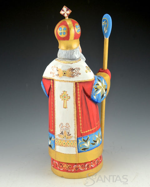 Saint Nicholas Russian Santa with Staff 10 inches
