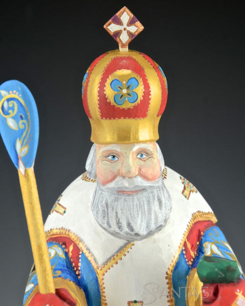 Saint Nicholas Russian Santa with Staff 10 inches