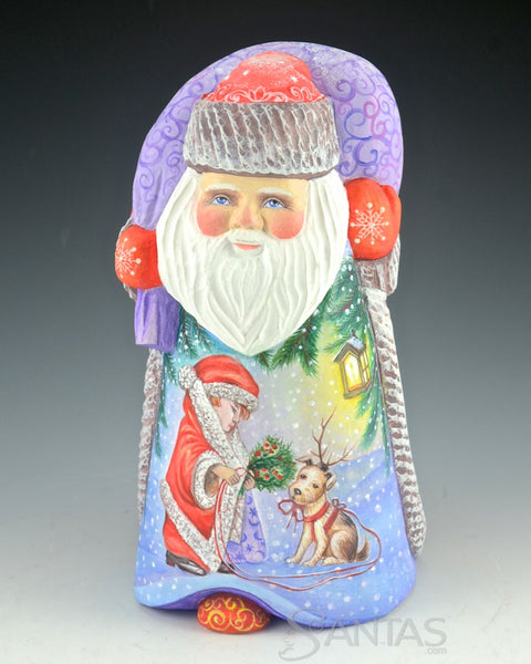 Russian Santa with Child and Dog Scene