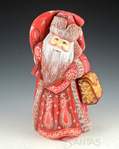Red Russian Santa with Satchel and Scenic Toy Bag