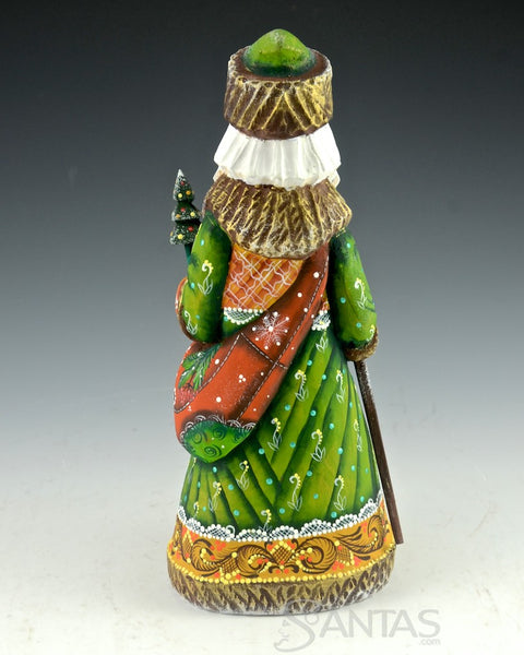 Forest Green Russian Santa with Staff and Satchel