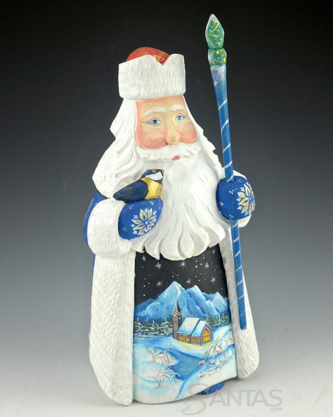 Russian Santa with Bird and Starry Night Scene
