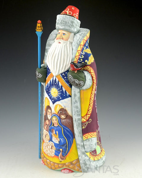 Russian Santa with Nativity and Animals 10 inches