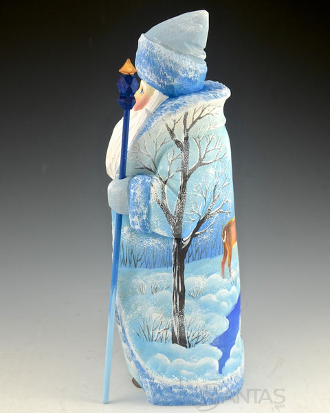 Blue Russian Santa with winter Deer Scenes 9.5 inch