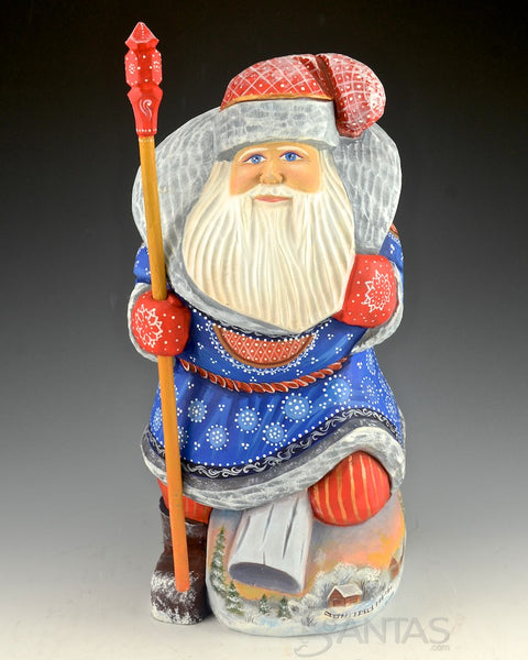 Russian Santa Kneeling on Scenic Toy Bag 10 inch