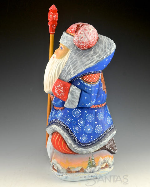 Russian Santa Kneeling on Scenic Toy Bag 10 inch