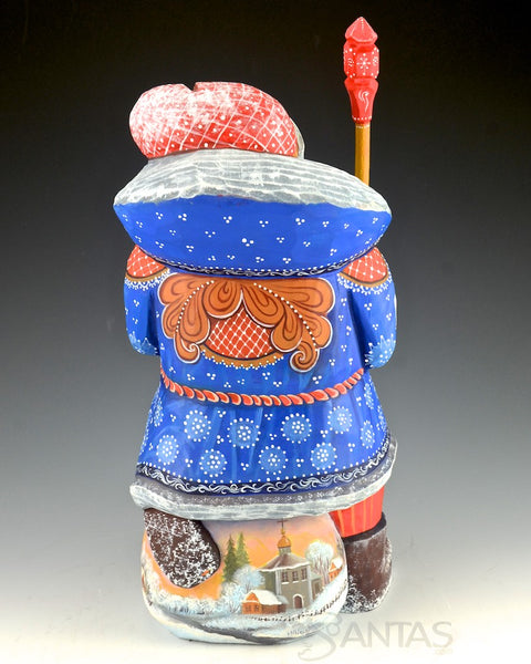 Russian Santa Kneeling on Scenic Toy Bag 10 inch