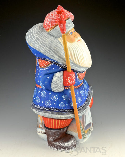 Russian Santa Kneeling on Scenic Toy Bag 10 inch