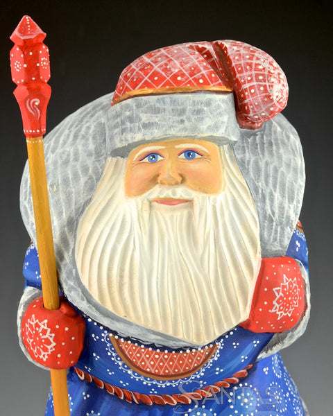 Russian Santa Kneeling on Scenic Toy Bag 10 inch