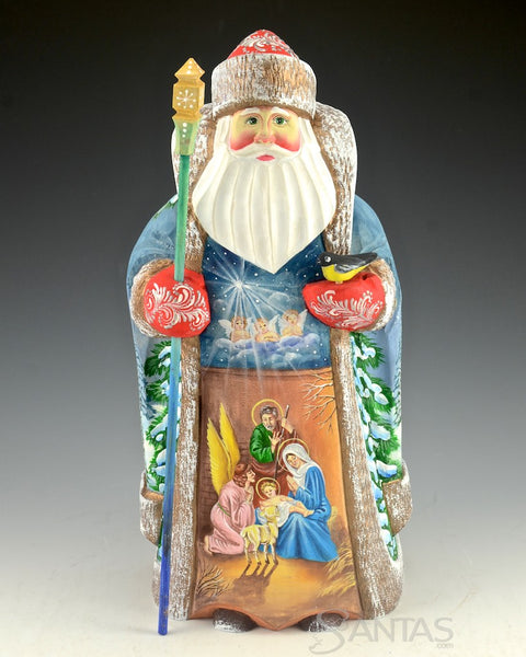 Russian Santa with Nativity and Peaceful Winter Scene