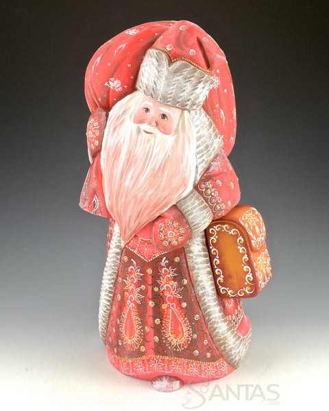 Large and Decorative Red Russian Santa with Satchel