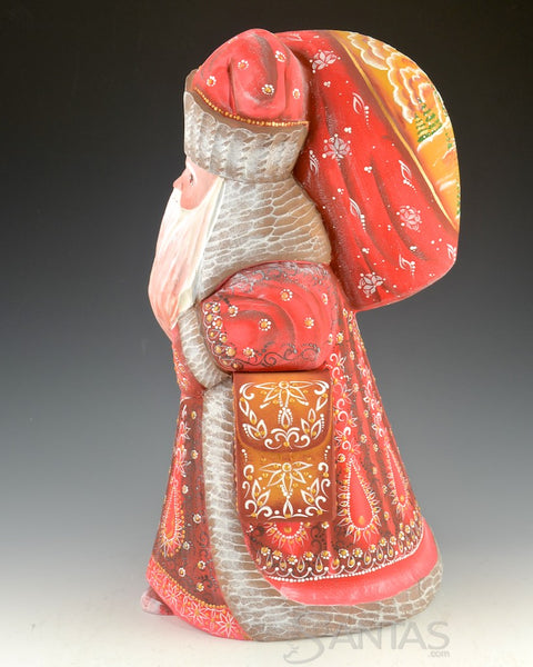 Large and Decorative Red Russian Santa with Satchel