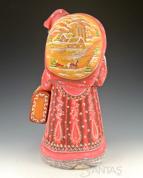 Large and Decorative Red Russian Santa with Satchel
