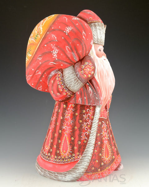 Large and Decorative Red Russian Santa with Satchel