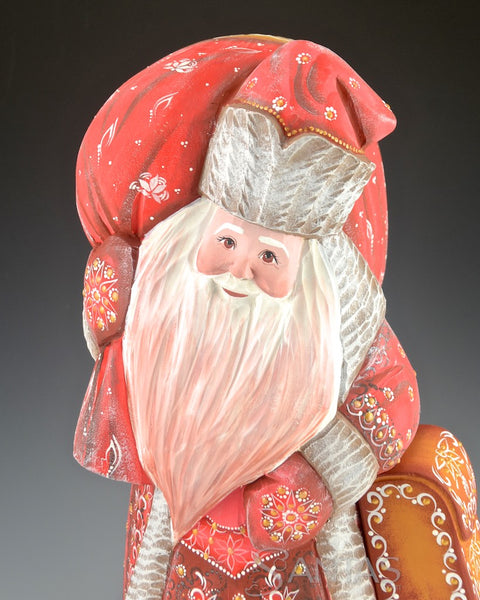 Large and Decorative Red Russian Santa with Satchel