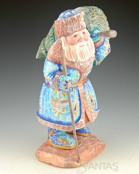 Decorative Blue Russian Santa Bring Home the Tree