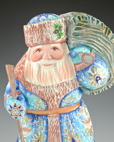 Decorative Blue Russian Santa Bring Home the Tree