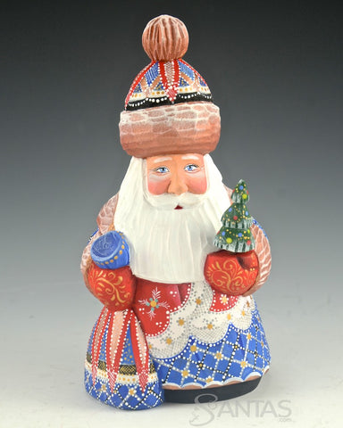 Red White and Blue Russian Santa with Mini Tree