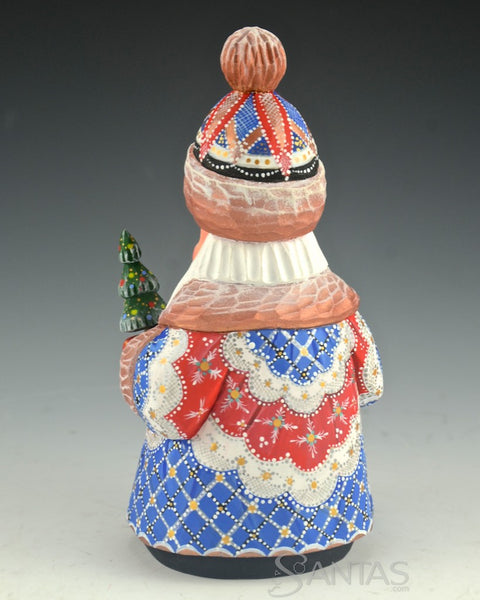 Red White and Blue Russian Santa with Mini Tree