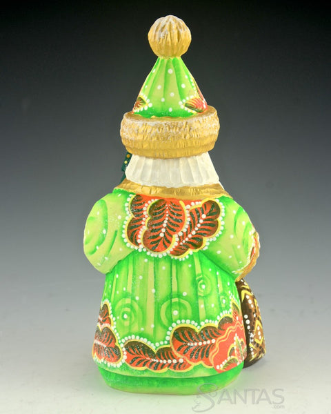 Bright Green Russian Santa with mini Tree 6 inches