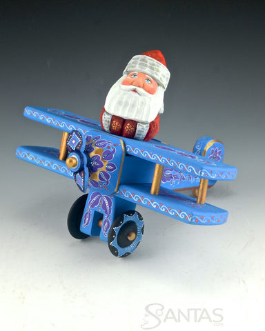 Aviator Russian Santa in Blue Airplane