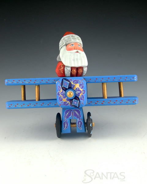 Aviator Russian Santa in Blue Airplane