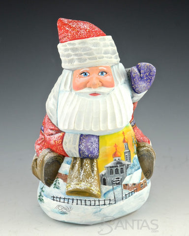 Russian Santa Sitting on Scenic Toy Bag 6 inch