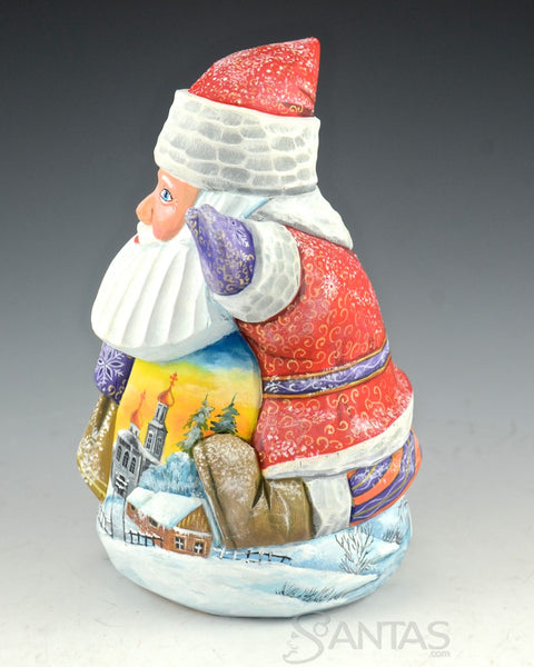 Russian Santa Sitting on Scenic Toy Bag 6 inch