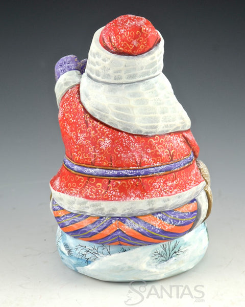 Russian Santa Sitting on Scenic Toy Bag 6 inch