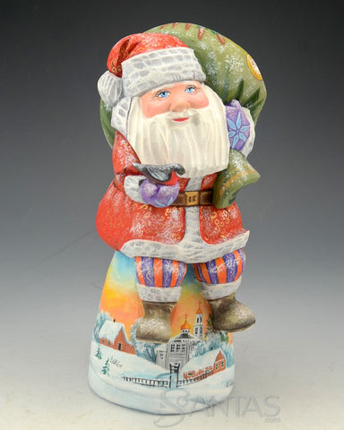 Scenic Sitting Santa with Large Toy Bag and Bird 7 inch