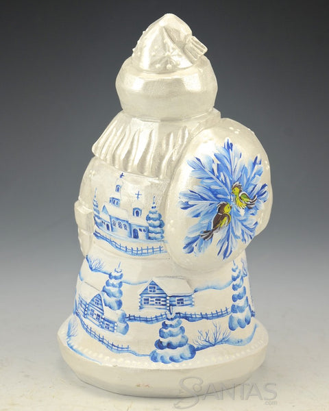 Pearly White Russian Santa Carving with Toybag and Scenes 6 inch